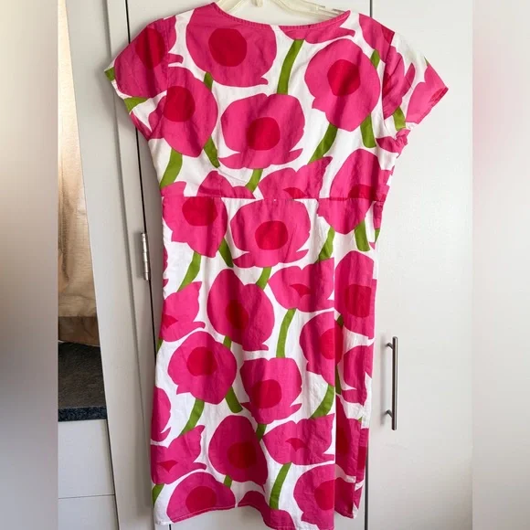 Boden Vibrant Carnation Pink/Kelly Green Cotton dress, 10, MSRP $119 - Picture 3 of 11